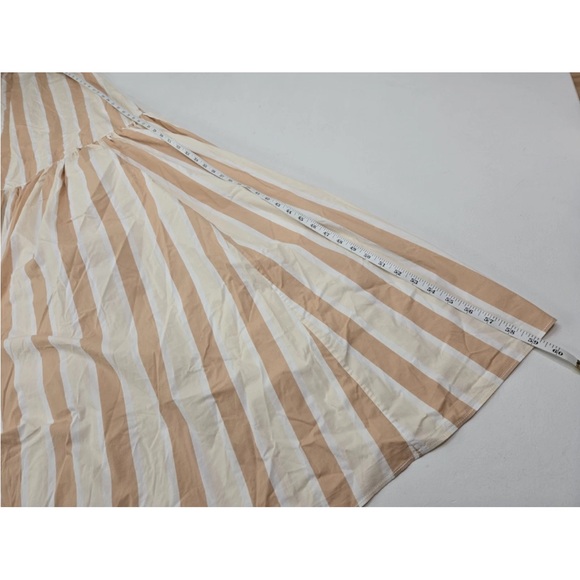 STAUD Marlowe Striped Dress Halter Tie Neck Midi Dress Tan White Size L Womens - Picture 9 of 10